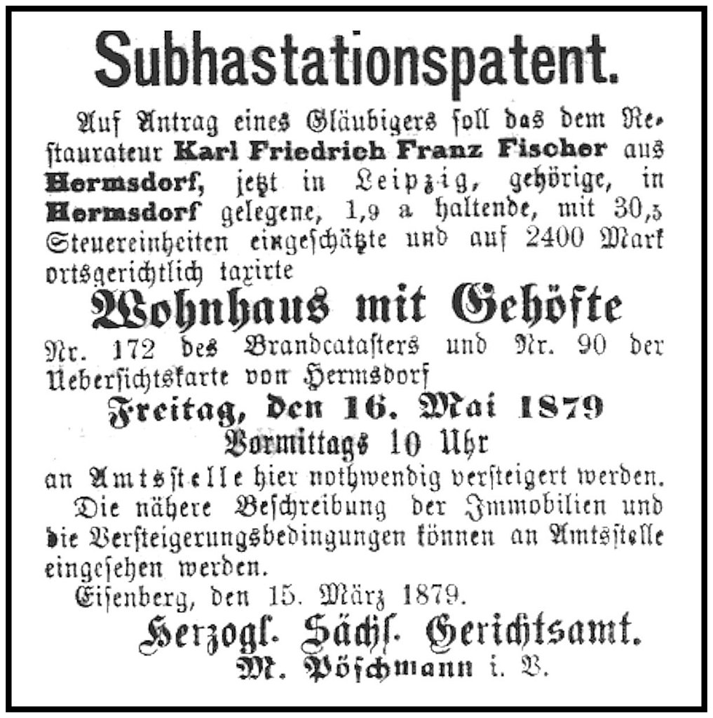 1879-03-15 Hdf Versteigerung Fischer